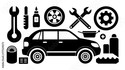 car-auto-service-icons-set-vector-image--black-and-white background  vector illustration © AnilChandra