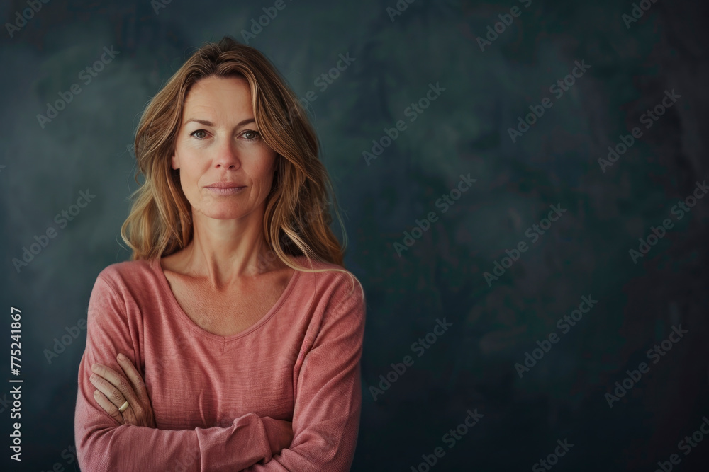 portrait of a beautiful mature woman on black background