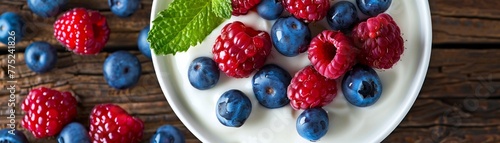 A bowl of yogurt with fresh berries on top, the epitome of a healthy, vibrant breakfast