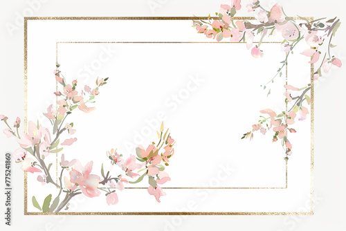 thin gold frame with a pale pink floral design in watercolor paints