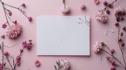 White Card Surrounded by Flowers and Greenery