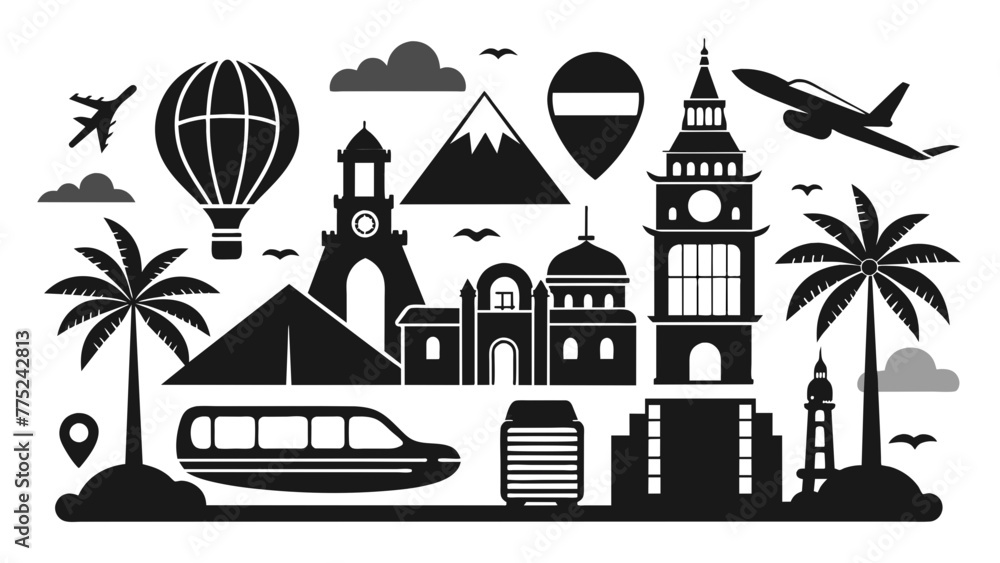 travel-and-tourism-icon-set-on-white-background- vector illustration