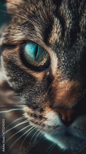 Close-up of a cat's eye with detailed fur texture