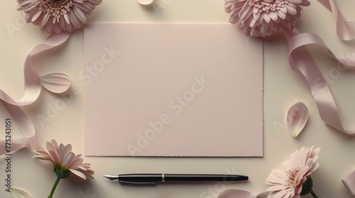 White Plate With Pink Flowers and Paper