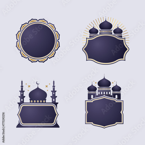 Gold Blue Islamic Eid and Ramadan Blank Badge or medal (ID: 775243216)