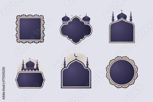 Gold Blue Islamic Eid and Ramadan Blank Badge or medal (ID: 775243238)