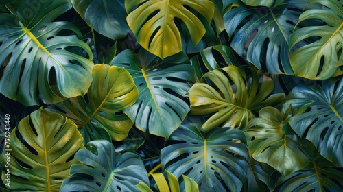 Group of Green Leaves on Blue Background