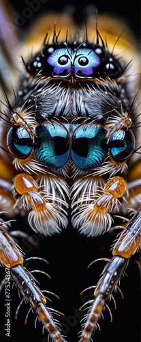  A Painting of a Jeweled Weaver: A Spider's Macro Portrait Reveals a Dazzling Array of Eight Eyes and Intricate Fur.