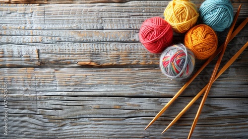 Group of Yarn Balls With Knitting Needles