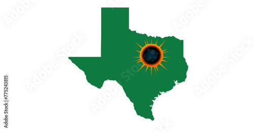 Eclipse over Texas illustrated Showing the moon eclipsing the sun.