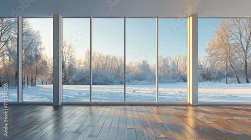 Empty Room With Large Window Facing Mountain Range