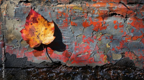 Leaf Resting on Brick Wall