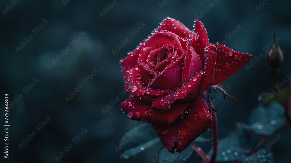Dark red rose with water droplets