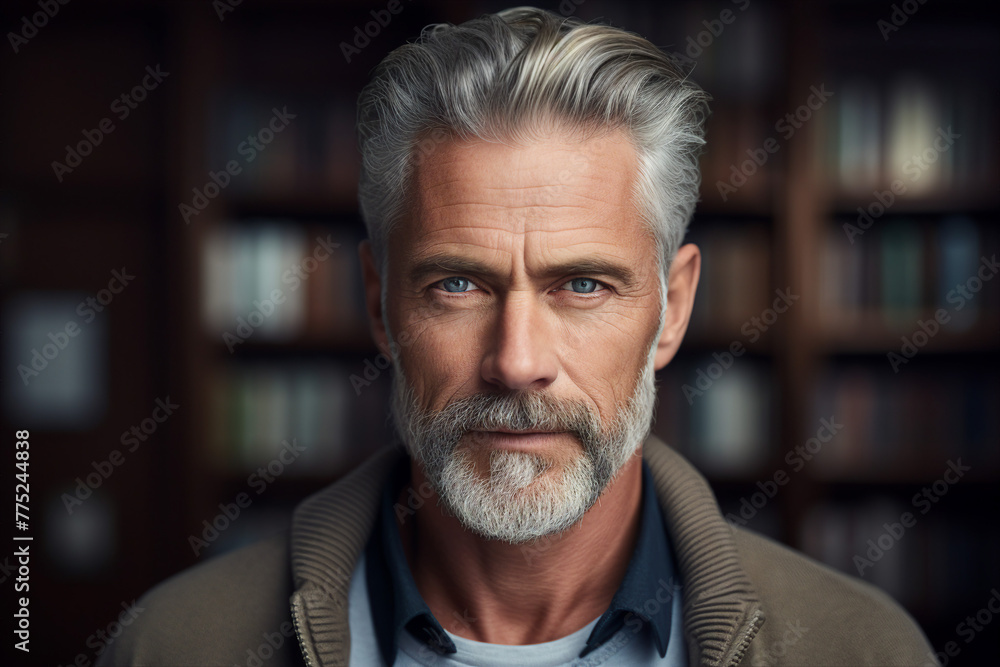 Smart creative man among bookshelves in modern university campus library generative AI Smart creative man among bookshelves in modern university campus library generative AI