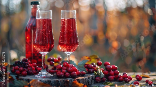 Two Glasses of Cranberry Wine on a Table