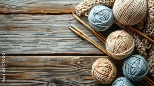Group of Yarn Balls With Knitting Needles