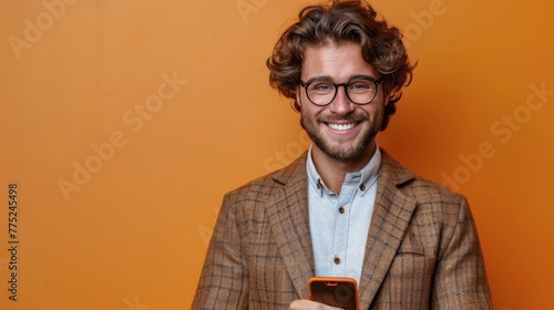 Bearded Man With Glasses Holding Cell Phone