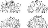 A set of wildflower meadows with editable stroke thickness. Illustration Vector.