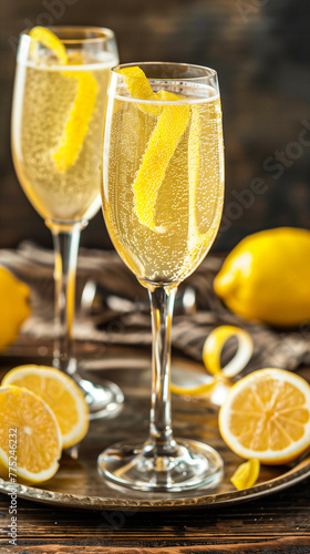 Elegant French 75 Cocktail with Lemon Twist - Refreshing Drinks Menu