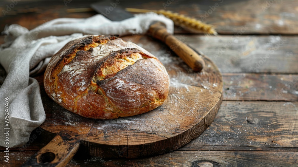 Loaf of Bread on Wooden Cutting Board Loaf of Bread on Wooden Cutting Board