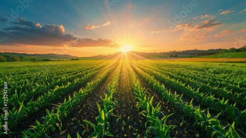 Green Field With Mountains in Background