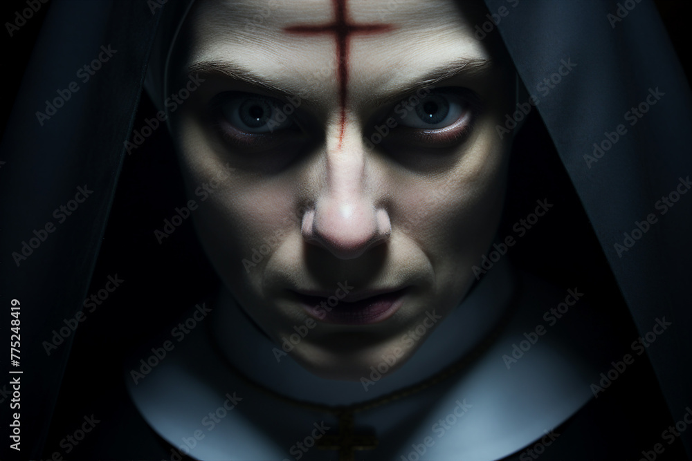 Mysterious religious person nun priest in church robe serious face expression Generative AI illustration Mysterious religious person nun priest in church robe serious face expression Generative AI illustration