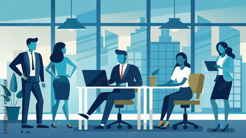 Businesspeople silhouette on office background, Vector business illustration Businesspeople silhouette on office background, Vector business illustration