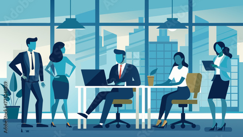 Businesspeople silhouette on office background, Vector business illustration
