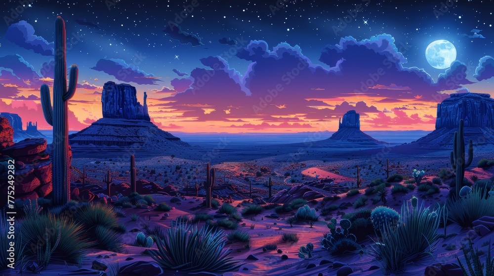 Starry night over desert landscape