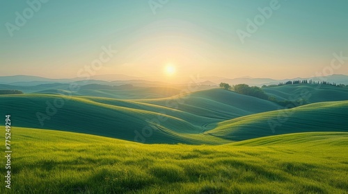 Green Field With Mountains in Background