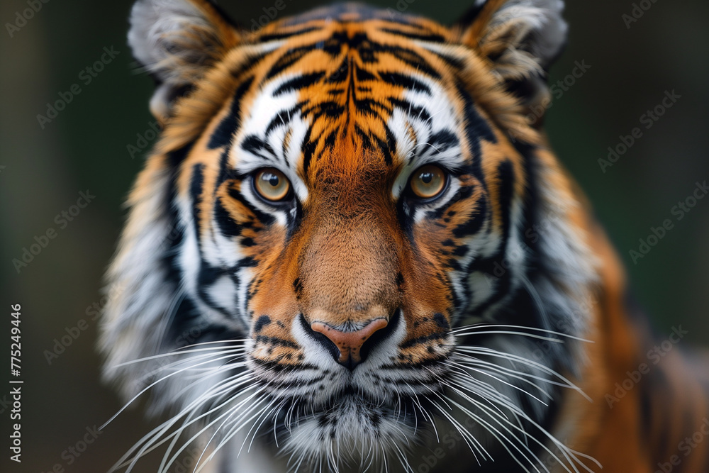 Tiger, feline animal head endangered species outdoors