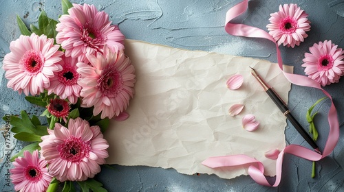 White Plate With Pink Flowers and Paper
