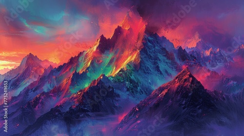 Fantasy mountain landscape in vibrant colors