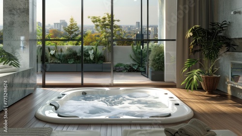 Luxury Home Jacuzzi to Relax on Difficult Weekdays - Modern Interior Design with Stunning Window View