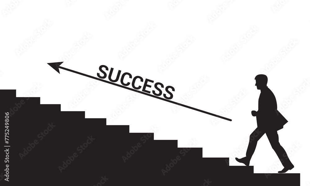 Fototapeta premium a Businessman walking on stairs, success concept vector illustration. 