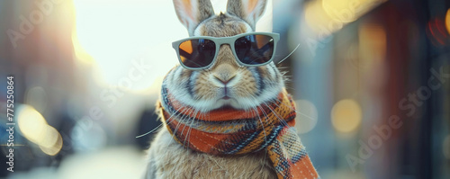 Stylish rabbit wearing sunglasses and a scarf