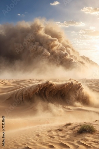 Giant Sand Dune in the Middle of the Desert, Sandstorm, Dust Clouds