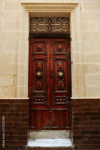 Old wooden door with decora...