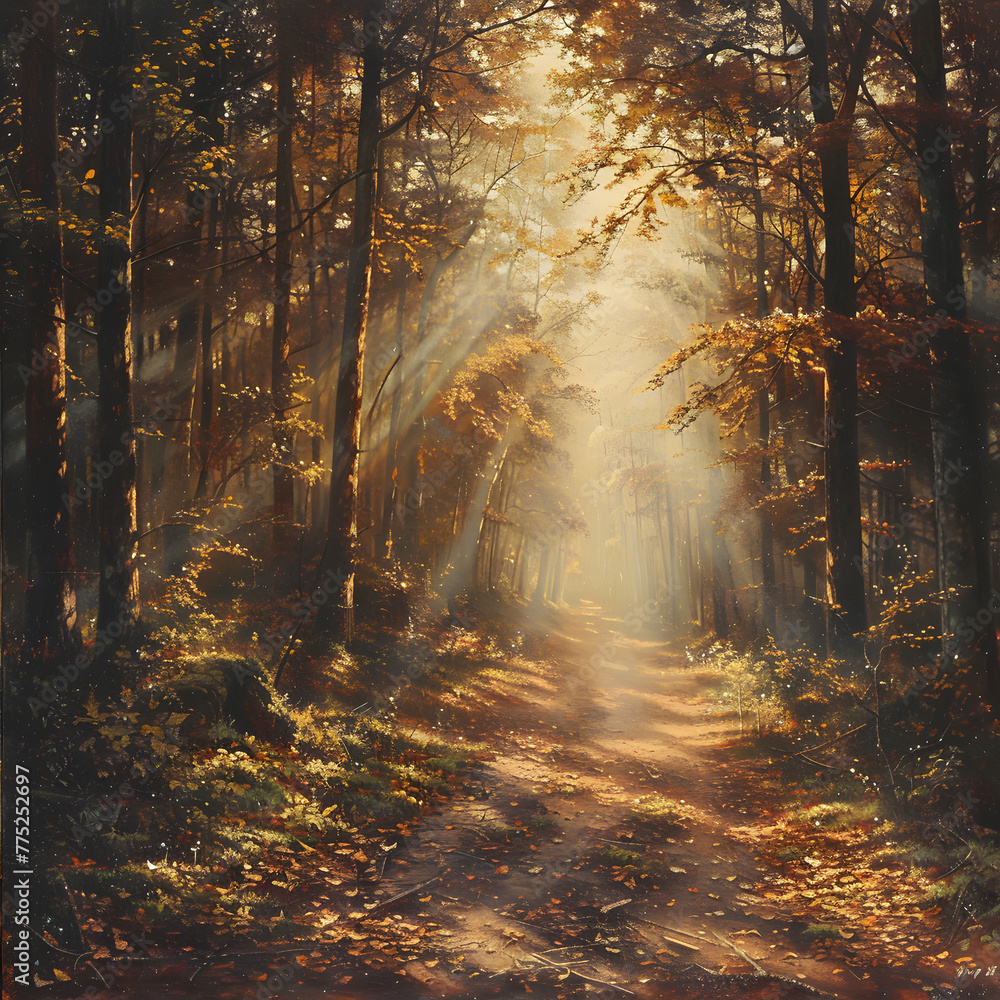 Fototapeta premium autumn forest in the morning