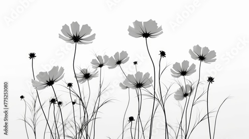 Minimalist Cosmos Flower Silhouette on White Background Generative AI