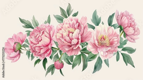 Charming Cartoon Pink Peonies in Children's Drawing Style Generative AI