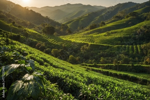 Sun Over Green Hills and Coffee Plantations © alexx_60