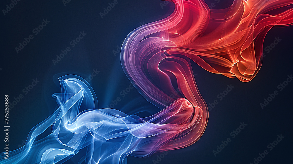 abstract smoke background, red and blue color palette, fluent dynamic smoky