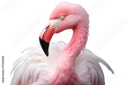 Majestic Pink Flamingo on White Canvas. White or PNG Transparent Background.