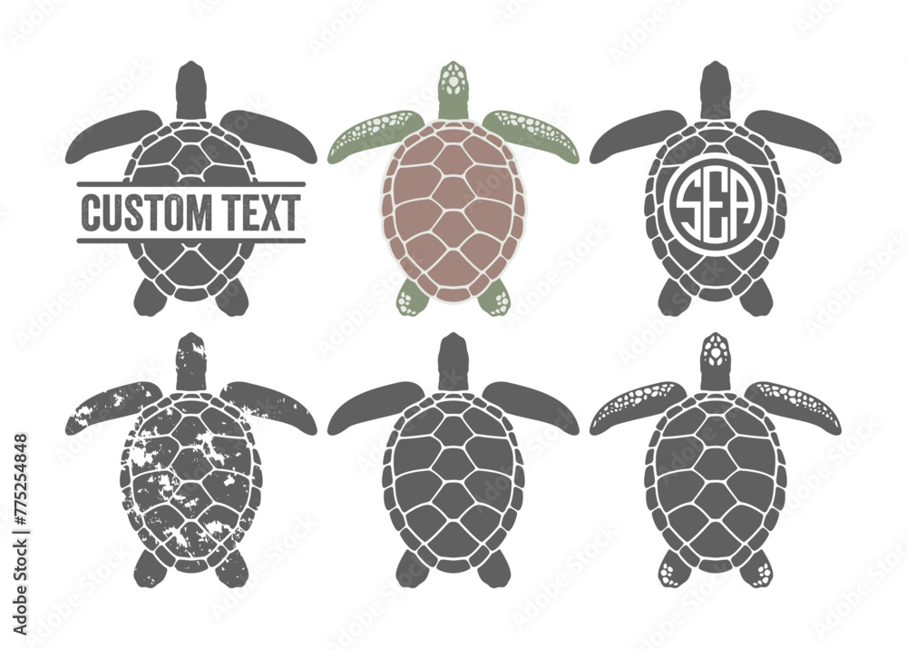 Sea Turtle Split Name Frame Sea Life Monogram Silhouette Sea Turtle Split Name Frame Sea Life Monogram Silhouette