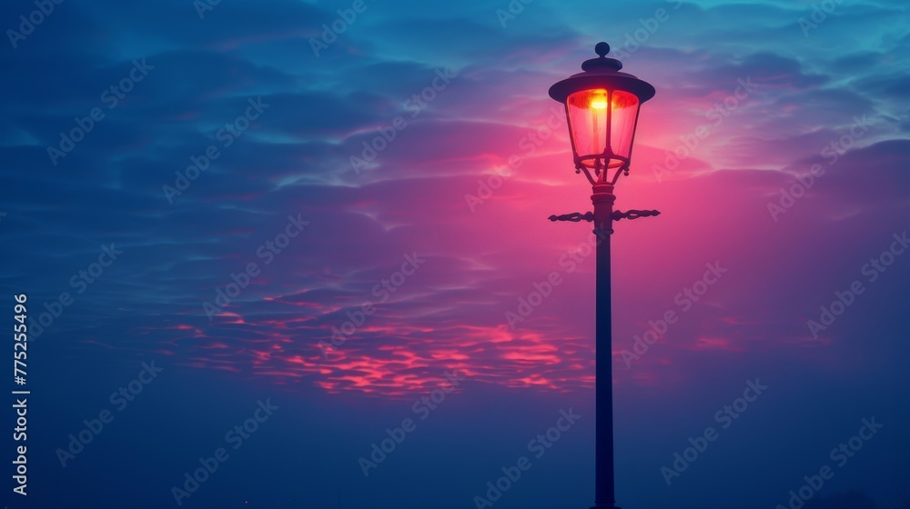Illuminated street lamp against twilight sky