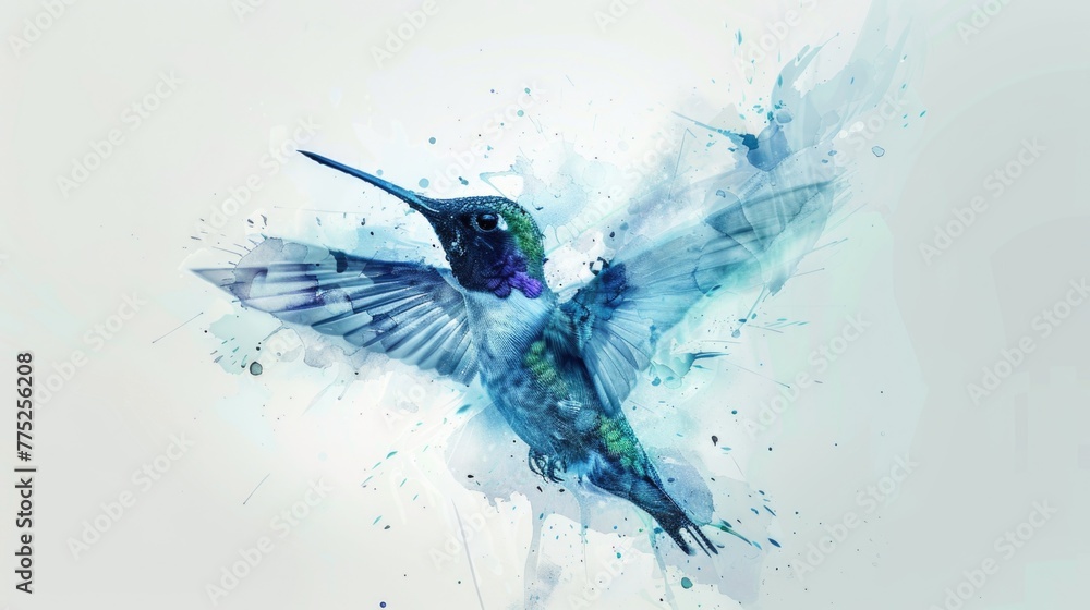 Fototapeta premium Beautiful watercolor painting of a hummingbird in flight, perfect for nature-themed designs