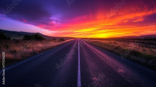 Sunset on an open road with dramatic sky