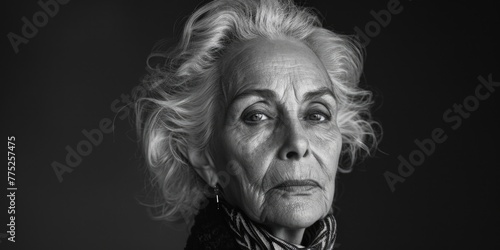 Black and white photo of an older woman. Suitable for various design projects