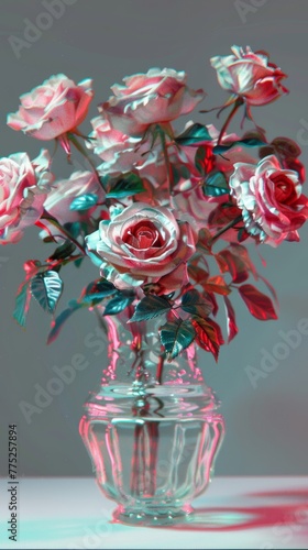 Anaglyph 3D roses in vase